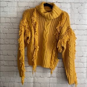 Forever 21 yellow turtle neck sweater with fringe
